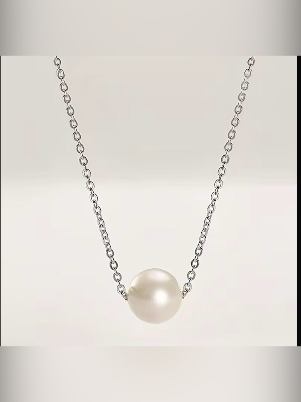 Minimalist Pearl Pendant Necklace - Silver Chain - Picture 2 of 4